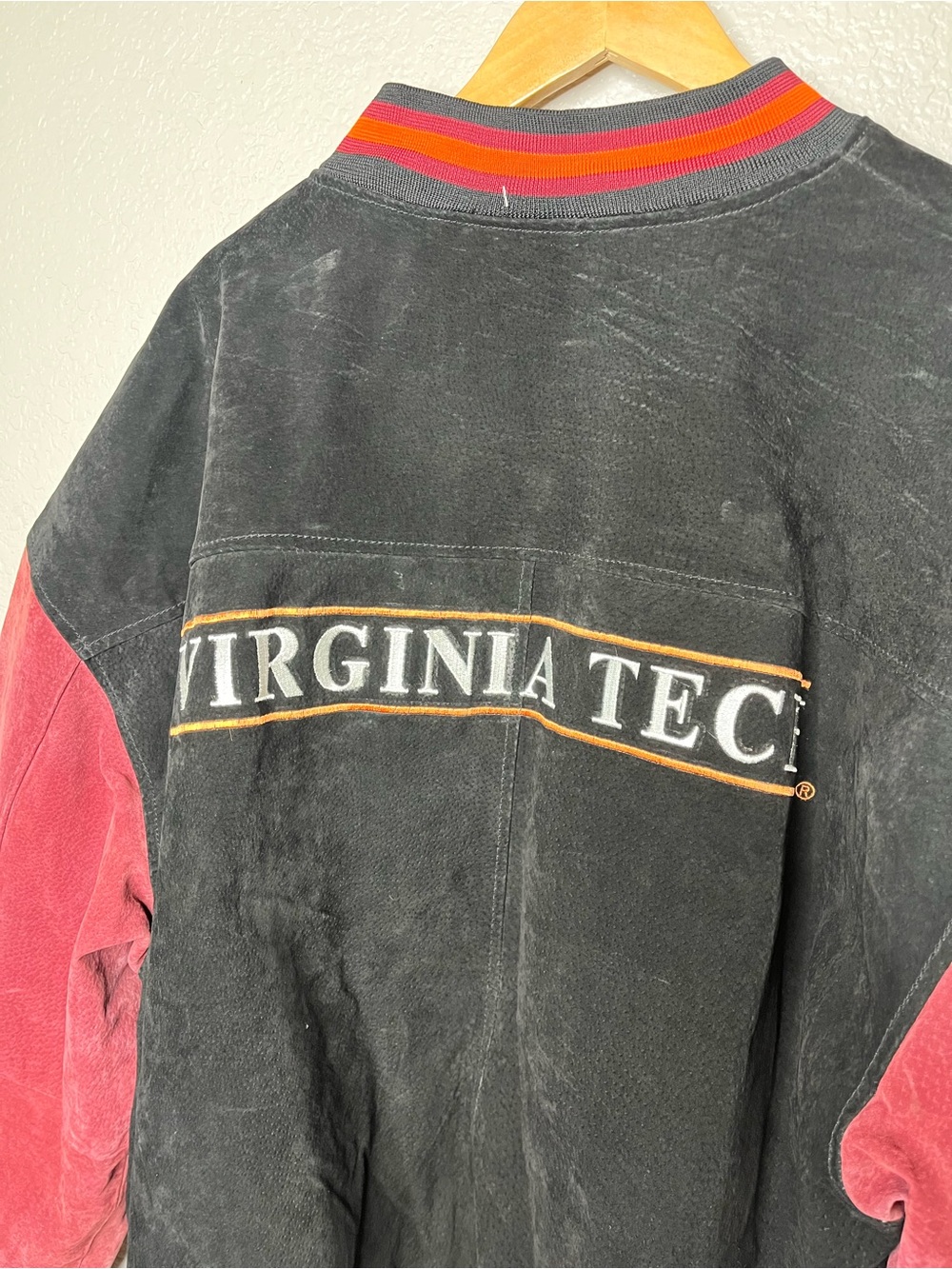 Vintage Virginia Tech Hokies Suede Leather Bomber Jacket XXL VT Varsity Coat 2XL - Picture 7 of 13